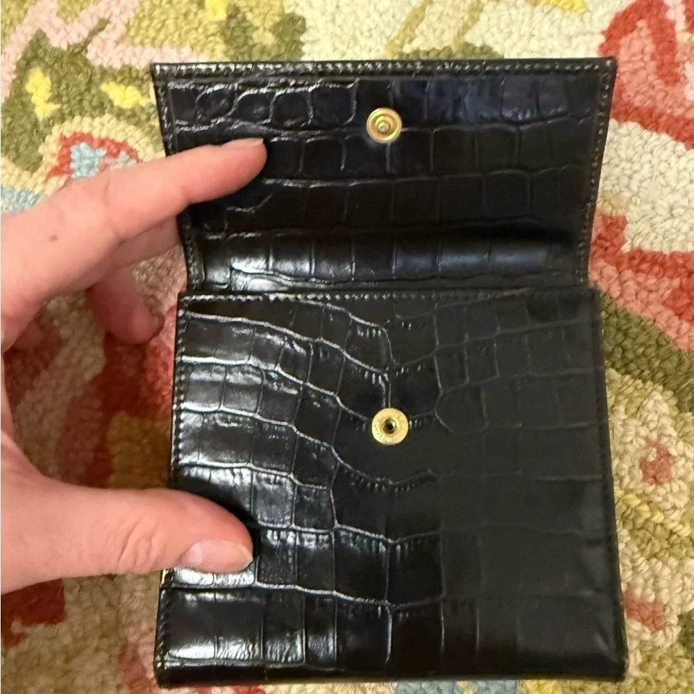 SALVATORE FERRAGAMO Crocodile Brown Embossed Leather Vara Bow French Wallet